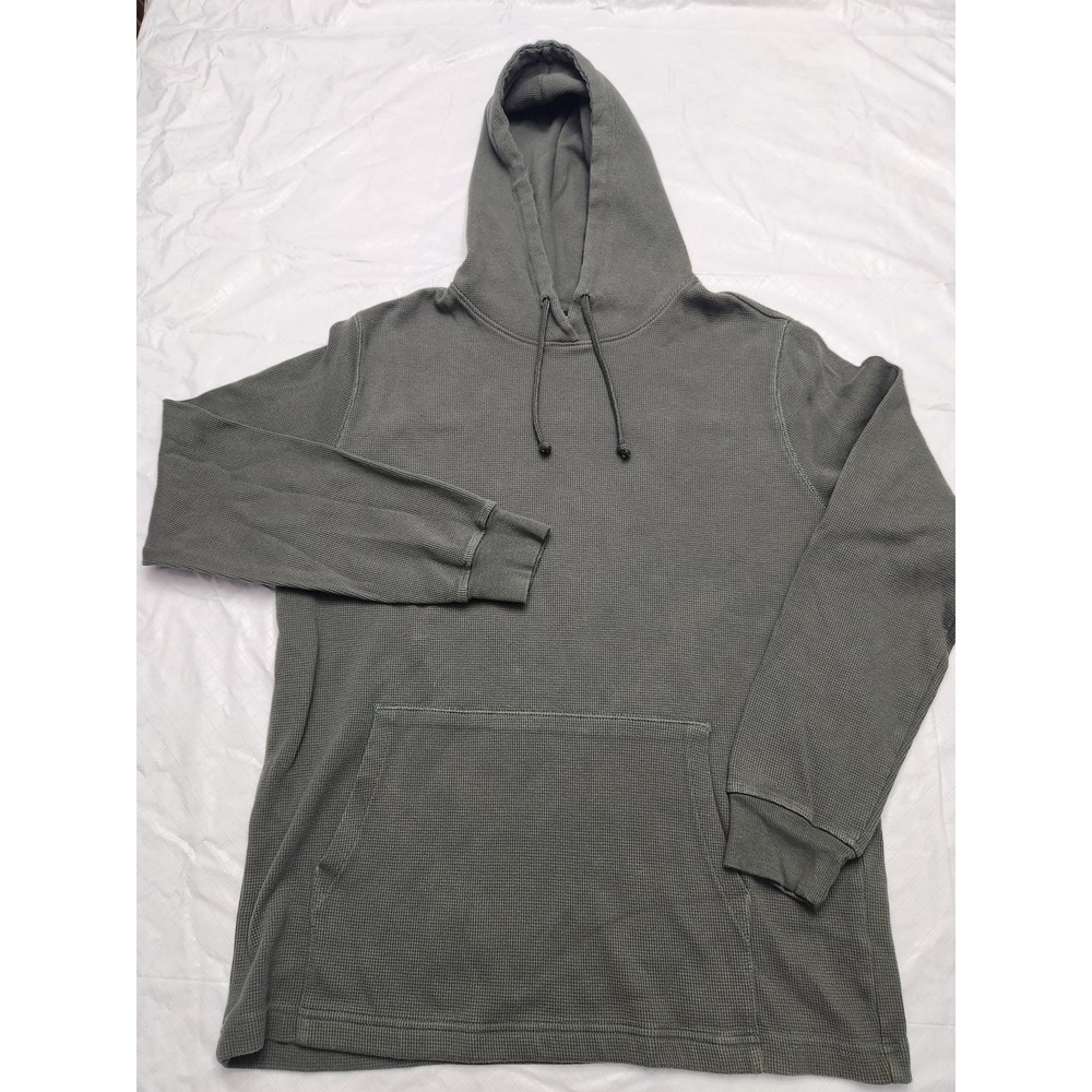 The North Face Hoodie Mens Large Green Thermal Waffle Knit Pullover Kangaroo